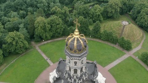 Aerial Ascent above Church Top View
