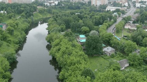 Drone Flying above River near Museum Reserve