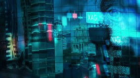 A close up timelapse of silver USD chart over $100 bill background with Benjamin Franklin and skyscrapers, as candlesticks fluctuate. - Powered by Shutterstock - Get 15% off with code: PIKWIZARD15