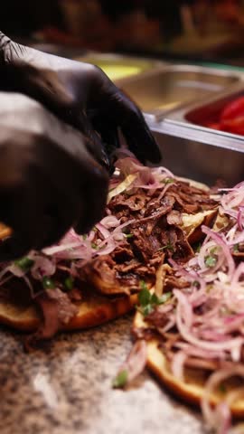 Turkish cuisine - the chef prepares meat dishes. Kebab