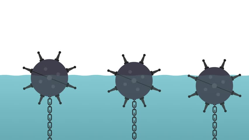 naval mine explode under sea surface. Maritime military defense