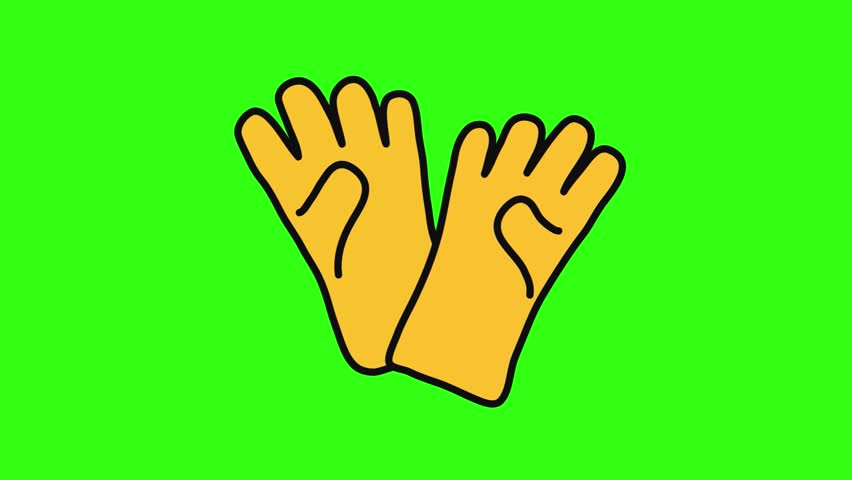 Yellow gloves animation on green screen