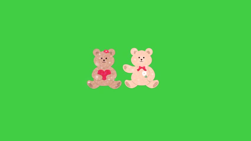 Teddy bear animation, cute, character, happy, green background 