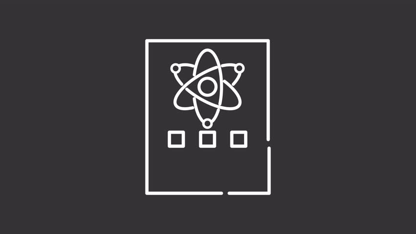 Animated chemistry class notes white line icon. Atomic structure on paper sheet animation. Student natural science test. Higher education. Isolated element on dark background. Alpha transparent video
