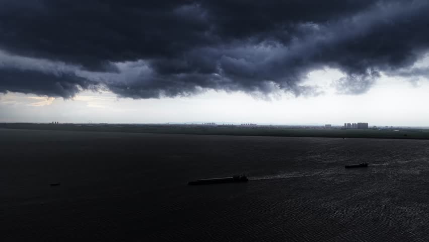  Storm clouds and rain over sea, Dark storm clouds passing video ,High quality footage clouds over sea
