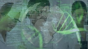 Animation of dna strands and data processing over diverse scientists in laboratory. global science, data processing and connections concept digitally generated video. - Powered by Shutterstock - Get 15% off with code: PIKWIZARD15
