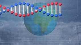 Animation of data processing over dna strand and globe. Global business and digital interface concept digitally generated video. - Powered by Shutterstock - Get 15% off with code: PIKWIZARD15