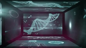 Animation of biological data processing on tunnel made of screens on black background. science, human biology, data processing and technology concept digitally generated video. - Powered by Shutterstock - Get 15% off with code: PIKWIZARD15