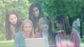 Animation of data processing over diverse students with laptop. Global education, computing, connections, networks and data processing concept digitally generated video. - Powered by Shutterstock - Get 15% off with code: PIKWIZARD15
