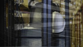 Rising bar chart and red arrow animation over warehouse with stacked boxes. Growth, success, logistics, shipping, increase, business - Powered by Shutterstock - Get 15% off with code: PIKWIZARD15