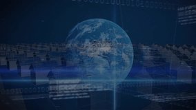 Animation of binary coding, statistics and data processing over globe. Global business, finances, computing and data processing concept digitally generated video. - Powered by Shutterstock - Get 15% off with code: PIKWIZARD15