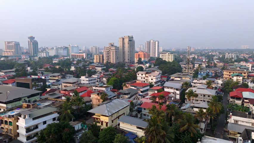 Areal View of Ernakulam city , drone short of a budlings in Kochi,