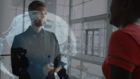 Animation of data processing and globe over businesswomen talking. global business, connections and data processing concept digitally generated video. - Powered by Shutterstock - Get 15% off with code: PIKWIZARD15