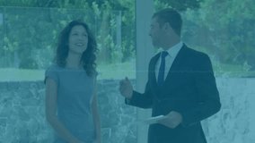 Animation of world map over diverse business people. Global business, finances and digital interface concept digitally generated video. - Powered by Shutterstock - Get 15% off with code: PIKWIZARD15