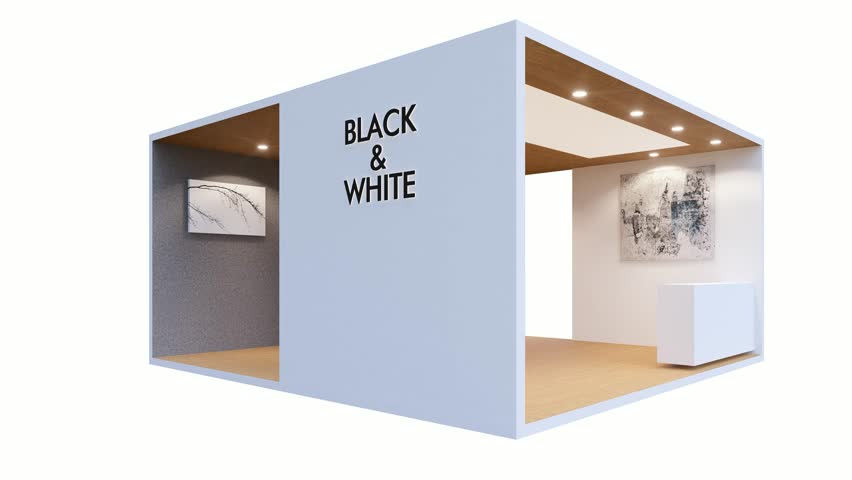 Exhibition stall, booth design, corporate stand with branding place. 3d rendering. 3d illustration. Animation