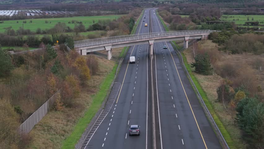 Aerial view of M7 motorway in Tipperary with scenic landscape