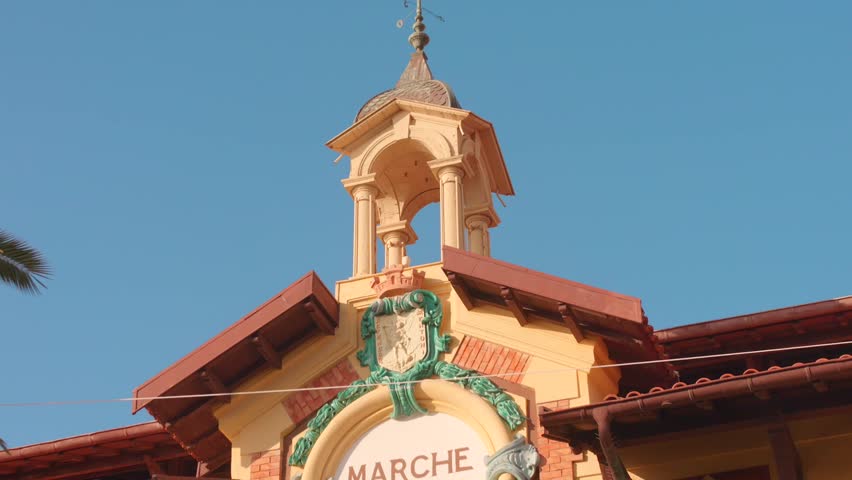 Traditional architecture of Marché des Halles, historic old market in Menton, France