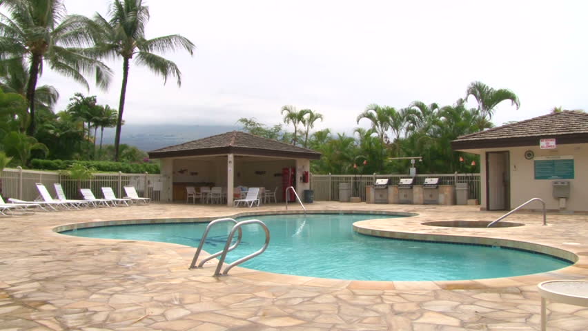 Swimming pool scenic at tropical island resort in Hawaii.