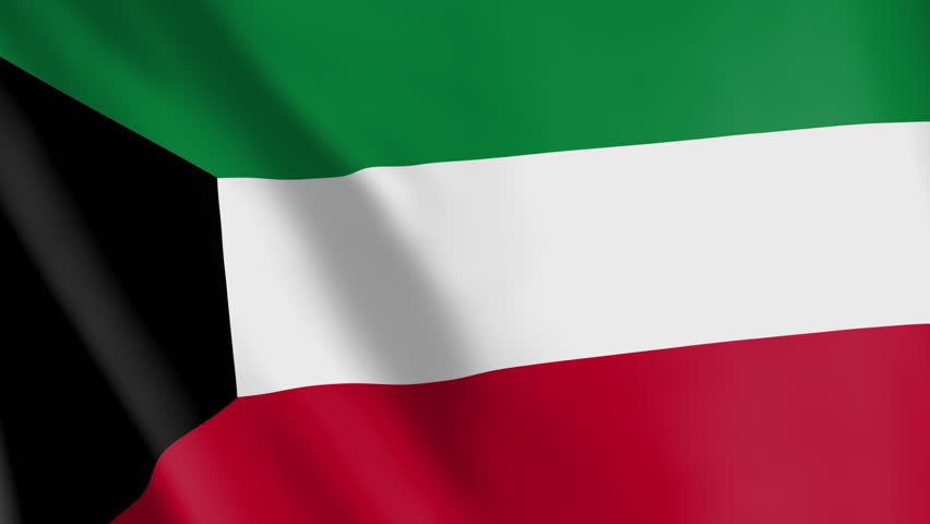 Flag of Kuwait animated background. Symbol of the Kuwaiti nation and the culture. Waving flag in the wind footage. The state ensign is pan-Arab colored.