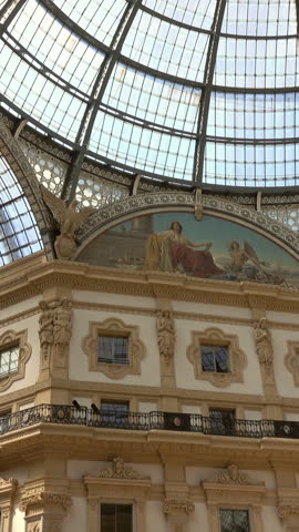 Galleria Vittorio Emanuele II, gallery, Milano, Milan, Lombardy, Italy, pan view. Vertical video