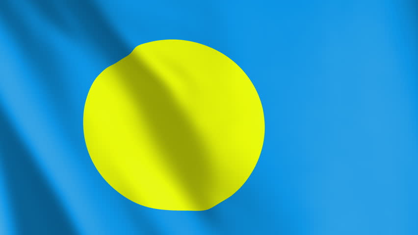 Flag of Palau animated background. Symbol of the Palauan nation and the culture. Waving flag in the wind footage. State ensign of the island country.