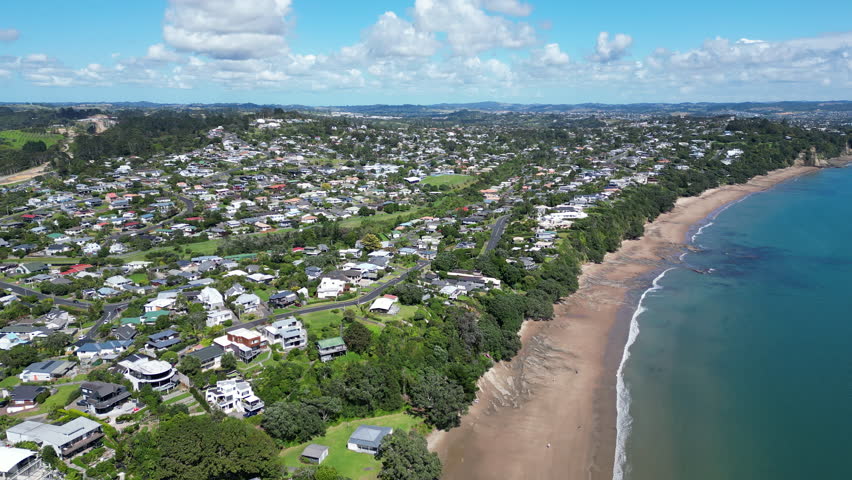 Drone View of Whangaparaoa Peninsula and Coastal Housing, New Zealand
