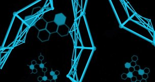 Camera shifting right and back, cyan 3D lattice rotating, pulsing, aligning with HUD for scanning. Wireframe, molecular, mesh, neon, glow, visualization, dashboards - Powered by Shutterstock - Get 15% off with code: PIKWIZARD15
