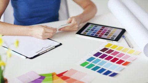 woman working with color samples for selection 