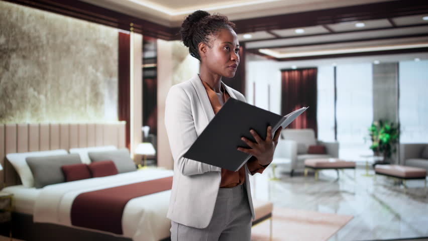 Hotel Executive Manager Woman Checking Hotel Room