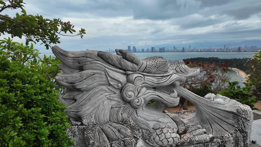 Vietnam Da Nang City - Mountain Buddhist Temple - Dragon Head Decoration - 4k