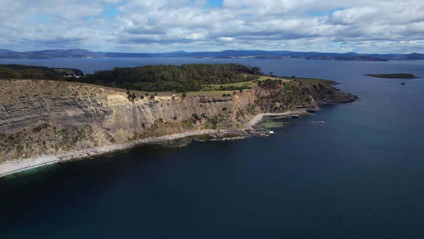 Scenic View of Fossil Cliffs, Maria Island, Tasmania, Australia - drone shot