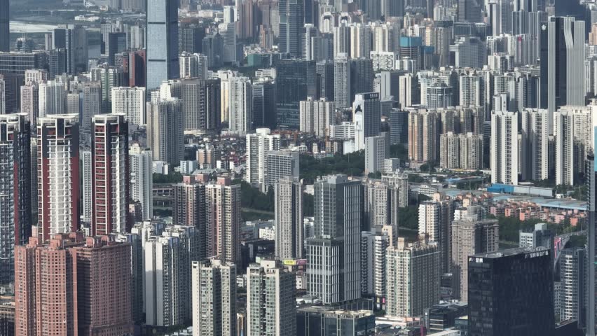 Shenzhen ,China - July 18 2022: Aerial footage of modern buildings in shenzhen city, China 