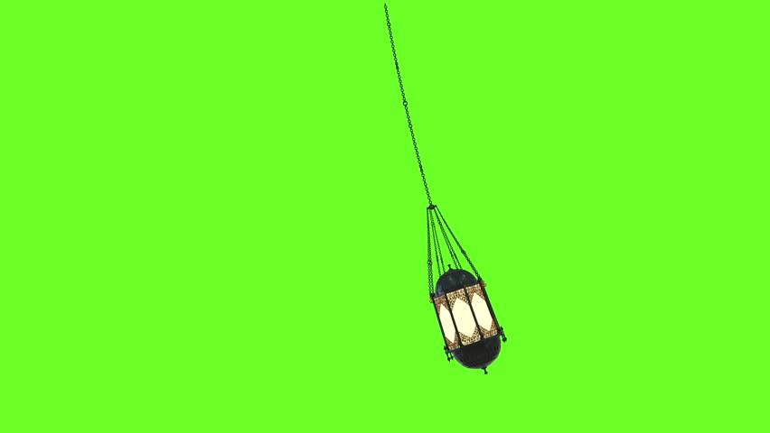 Ramadan Lamp Swing Green Loop. 3D rendering. A festive Ramadan lamp swinging gracefully in a seamless loop against a solid green screen background.
