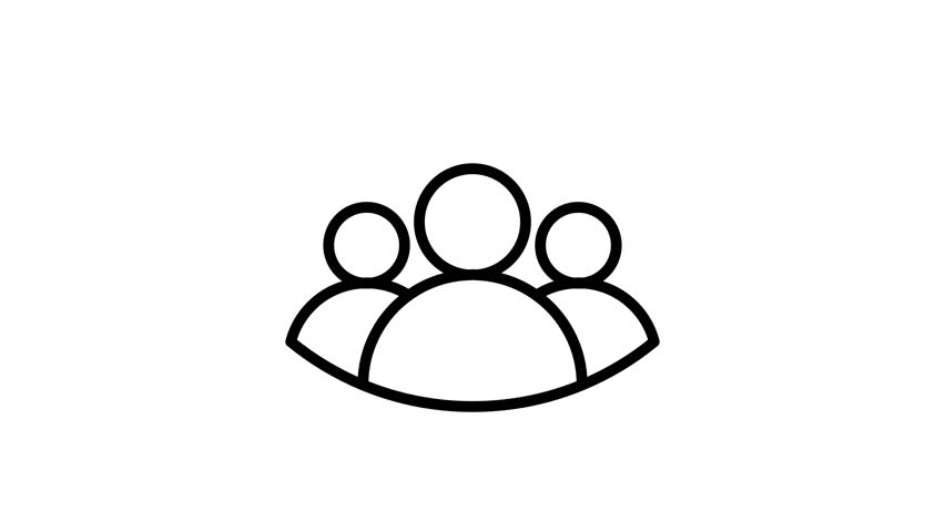 Simple animated line icon of a group of three people wiggling, isolated on a white background