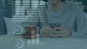Animation of financial data processing over men using smartphone. global business, finances, data processing and digital interface concept digitally generated video. - Powered by Shutterstock - Get 15% off with code: PIKWIZARD15