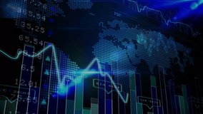Animation of financial graphs over world map and black background. global data processing, finance and technology concept digitally generated video. - Powered by Shutterstock - Get 15% off with code: PIKWIZARD15