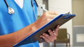 Animation of financial data processing over businesswoman using tablet. Global digital interface technology and networking concept digitally generated video. - Powered by Shutterstock - Get 15% off with code: PIKWIZARD15