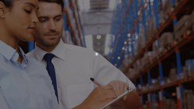 Warehouse workers are using technology to stay connected and share information. They are able to communicate with each other and share information about their work. This allows them to stay organized - Powered by Shutterstock - Get 15% off with code: PIKWIZARD15