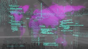 Animation of brain icon spinning over world map and data processing against aerial view of cityscape. Medical research and business data technology concept - Powered by Shutterstock - Get 15% off with code: PIKWIZARD15