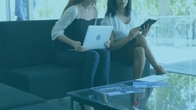 Animation of data processing over diverse business people in office. Global finance, business, connections, computing and data processing concept digitally generated video. - Powered by Shutterstock - Get 15% off with code: PIKWIZARD15