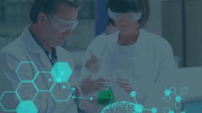 Animation of data processing and chemical formula over diverse scientists in lab. global science, data processing and digital interface concept digitally generated video. - Powered by Shutterstock - Get 15% off with code: PIKWIZARD15