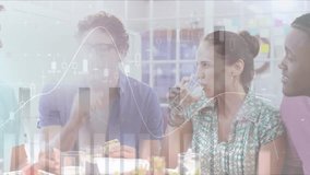 Animation of statistical data processing against diverse colleagues discussing together at office. Business data technology concept - Powered by Shutterstock - Get 15% off with code: PIKWIZARD15