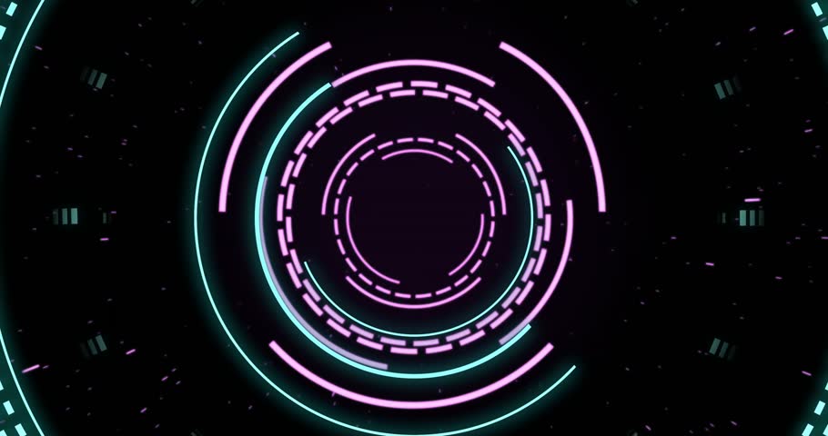 Animation of scope and data processing over black background. Global connections, computing and data processing concept digitally generated video.