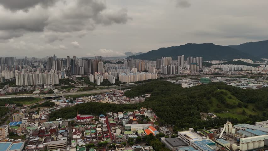 Aerial view of residential areas, buildings and apartments in Seoul South of Korea