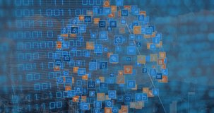 Animation of binary code over globe made of icons. Internet, network, data processing, digital security and technology concept digitally generated video. - Powered by Shutterstock - Get 15% off with code: PIKWIZARD15