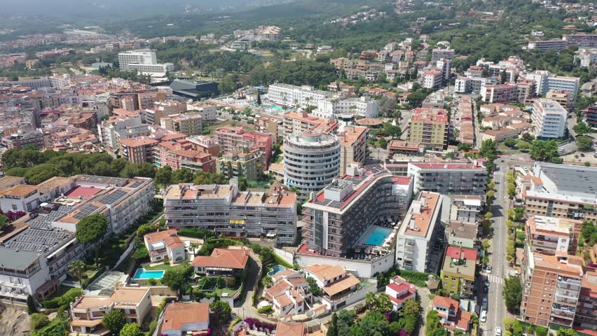 Lloret de mar beach hotels, drone view from above.