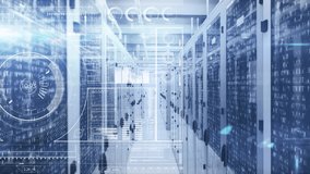Animation of scope scanning and data processing over tech room with computer servers. Computer interface and business technology concept. - Powered by Shutterstock - Get 15% off with code: PIKWIZARD15