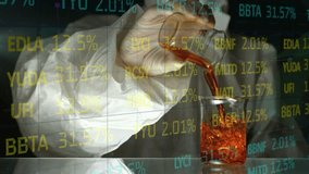 Animation of data processing over female scientist with laboratory beakers. Global science, research and data processing concept digitally generated video. - Powered by Shutterstock - Get 15% off with code: PIKWIZARD15