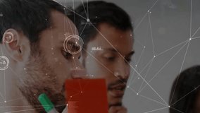 Network connections and data processing animation over diverse business people. Technology, networking, teamwork, connectivity, digital, communication - Powered by Shutterstock - Get 15% off with code: PIKWIZARD15