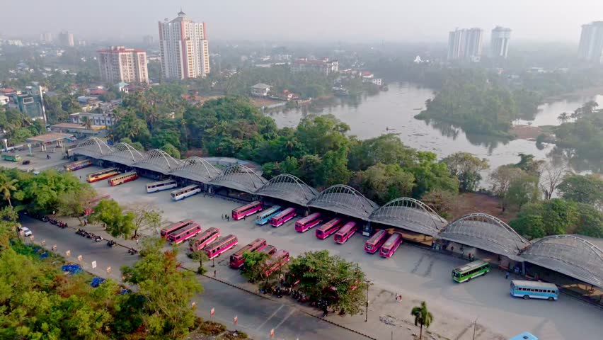 Vyttila hub and water metro station in Ernakulam Kochi Kerala, areal shots of vyttila hub